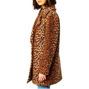 Oversized Style Leopard Print, Soft Textured Pea Coat